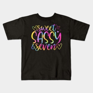 Kids 7Th Birthday Sweet Sassy And Seven Girls 7 Years Old Tie Dye Kids T-Shirt